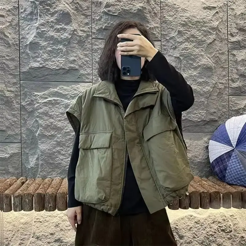 2026 الخريف الشتاء القطن سترة المرأة قصيرة سستة سترة قطن فضفاضة تنوعا جيب كبير أكمام القطن معطف سترة #1