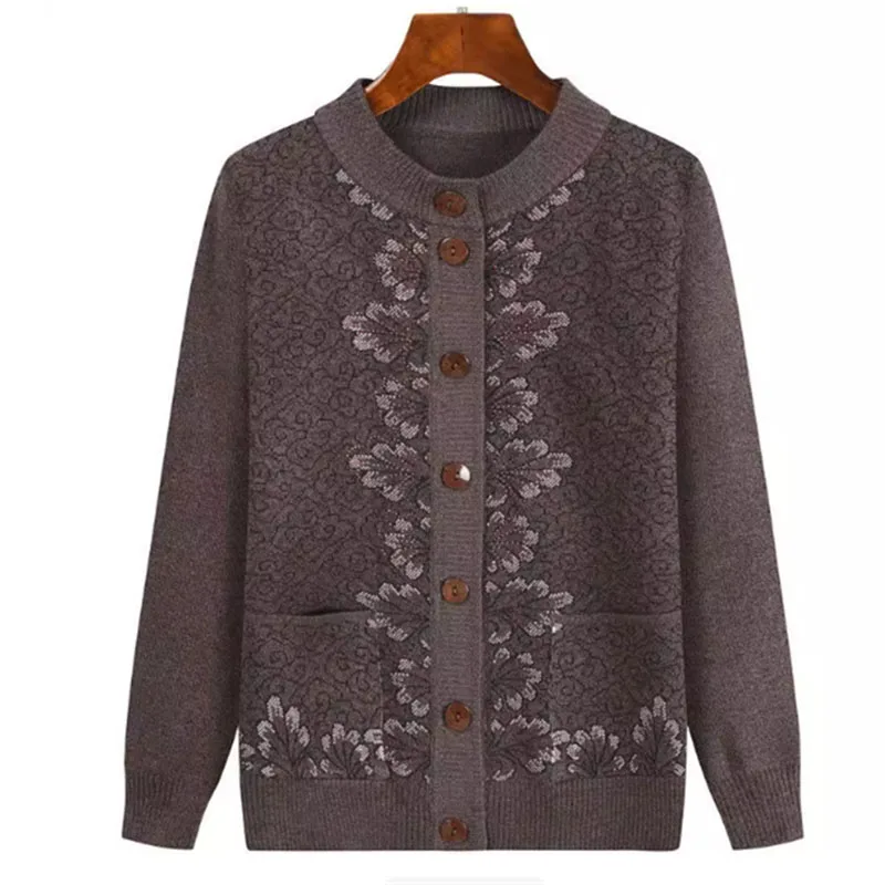 Middle-aged And Old Women Sweater Cardigan Spring Autumn Loose Knitwear Tops Big size Grandma Knitted Cardigan Sweater Coat 1797