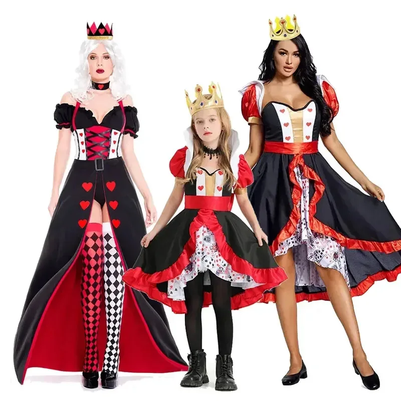 

Kids Girls Halloween Carnival Party Poker Queen Cosplay Costume Alice in Wonderland Peach Heart Queen Poker Printed Dresses