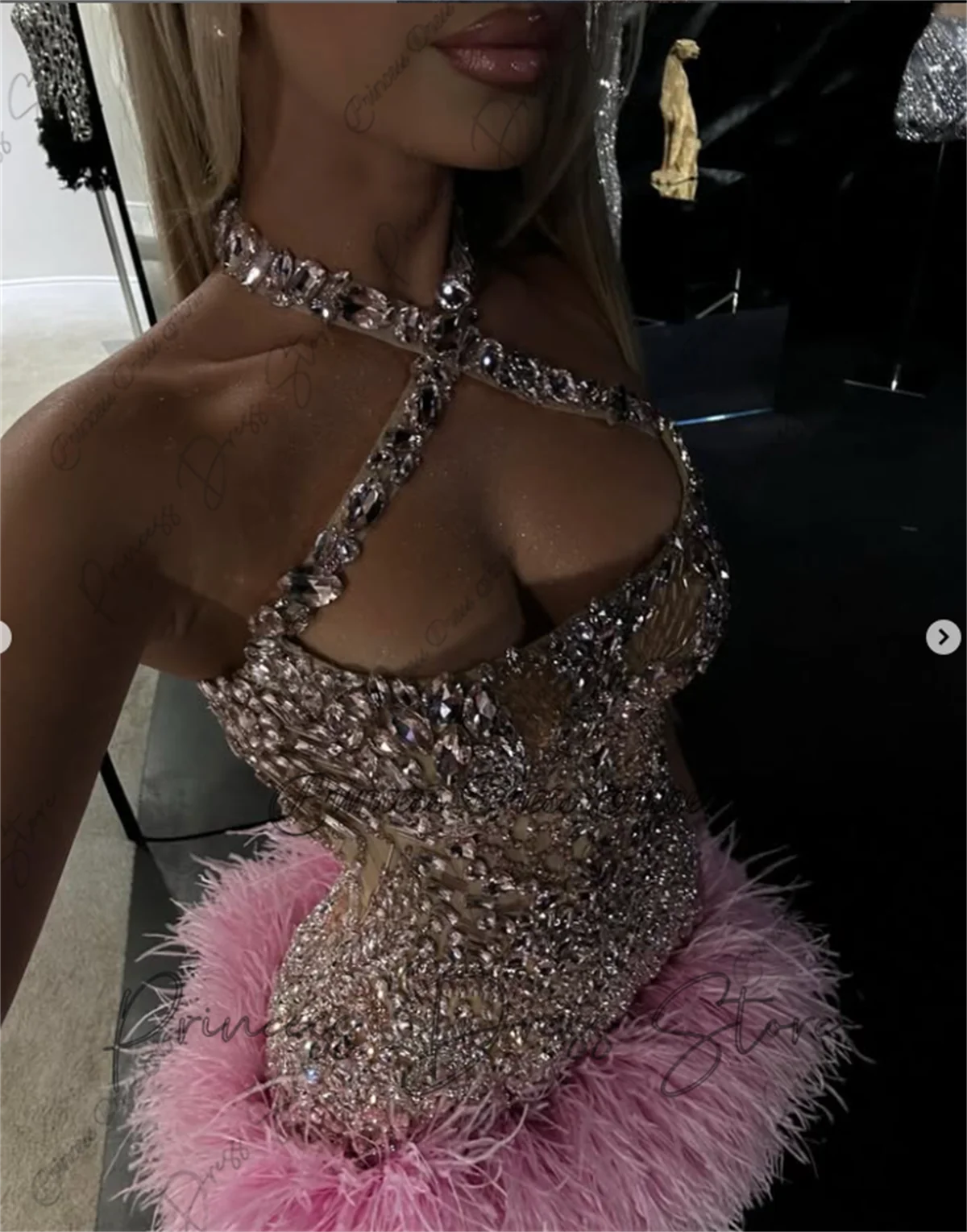 Sweet Luxury Evening Dresses 2025 Beading Crystals Feather Sexy Wedding Party Gown فساتين سهرة Prom Short Dress Customize