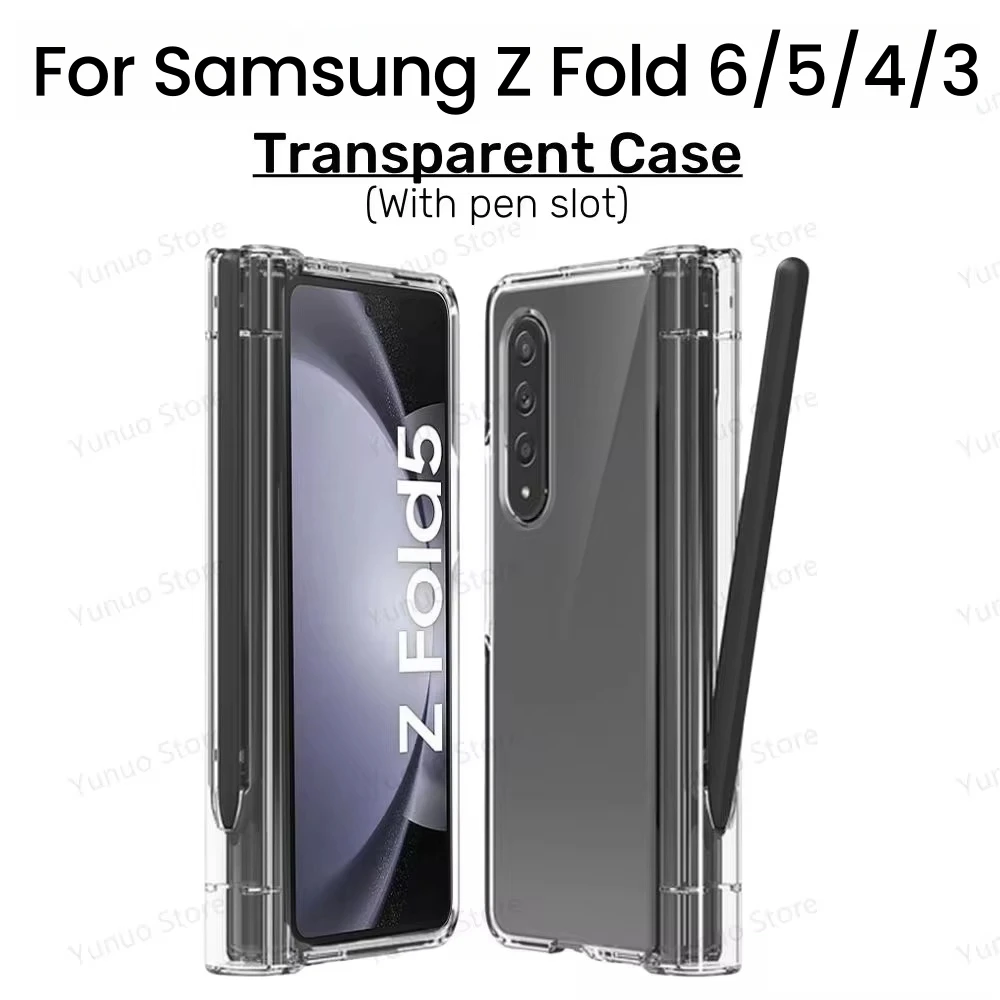 Transparent Case For Samsung Z Fold 6 5 4 3 Clear Hard Cases Anti-Scratch Protective Cover With Pen Slot For Samsung Z Fold6