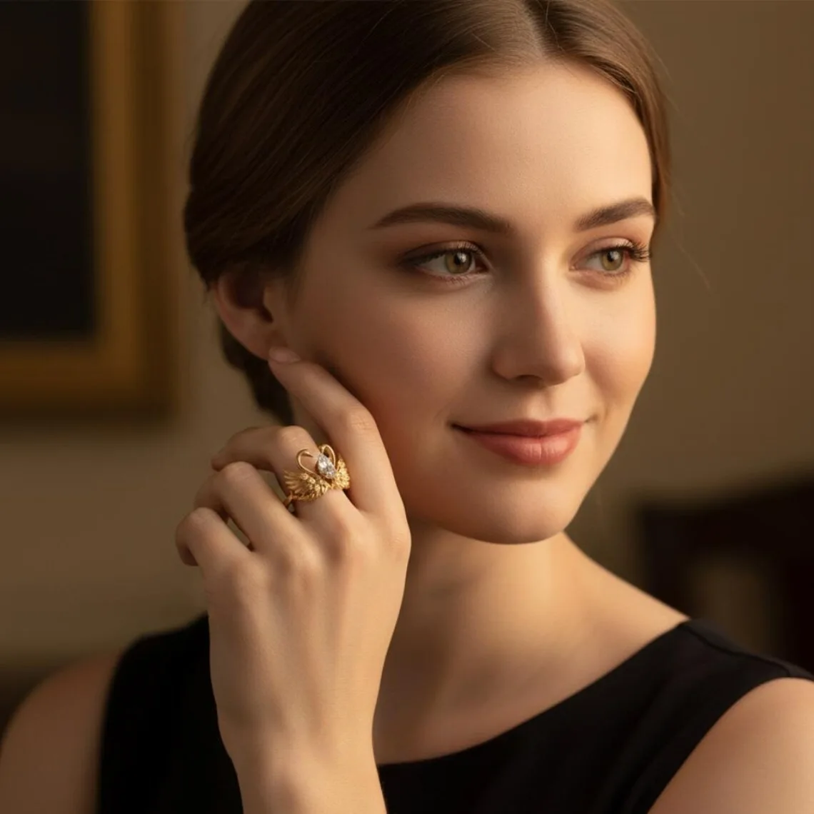 European-style Swan-wing Engagement Ring - High-quality Marquise-shaped Zirconia- 18k Gold Women Ring -Daily Versatile Accessory - view 4