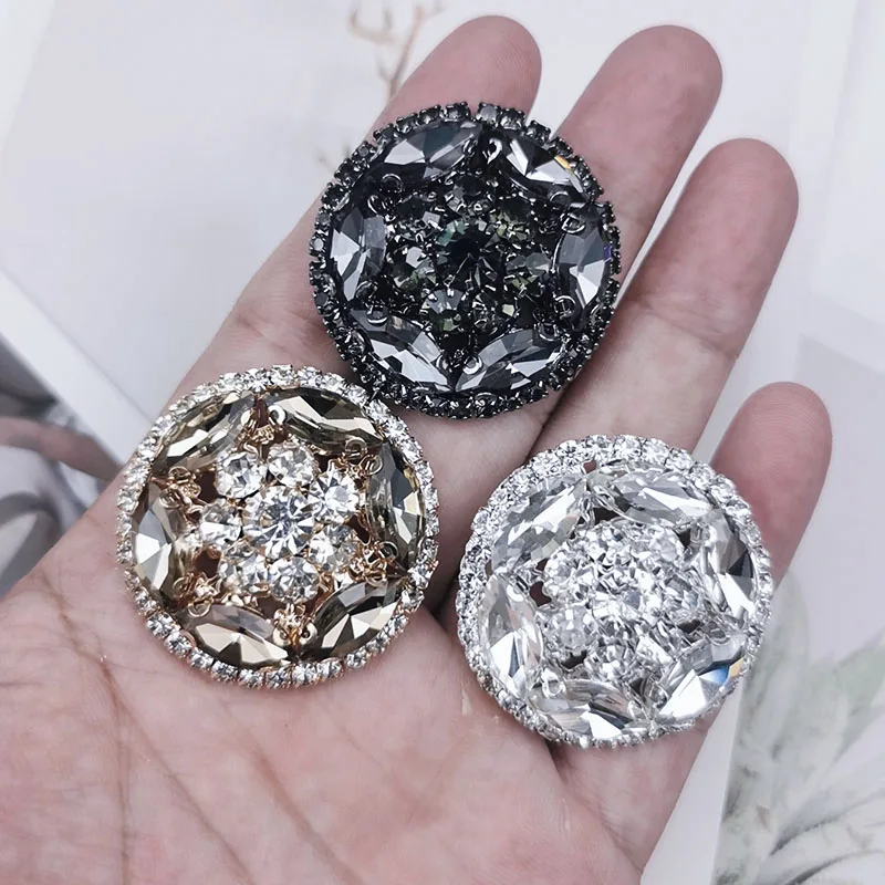 1pcs rhinestone round metal buttons shank for fur coat collar mink decorative accessories 38mm