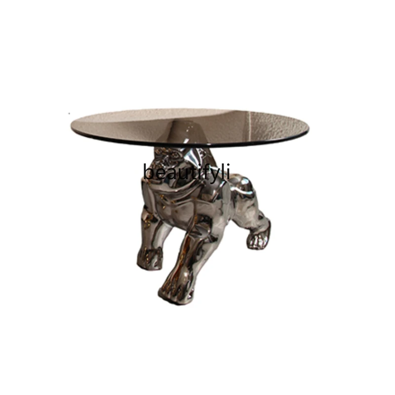 Meja kopi kaca sederhana dan ringan mewah Modern desainer kreatif hewan ruang tamu rumah seni rasa tinggi dekorasi Orangutan