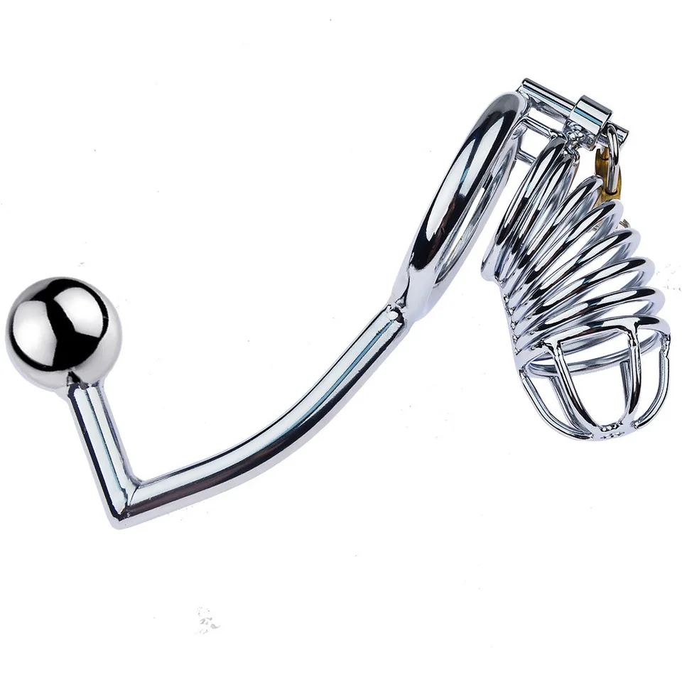 Male Chastity Device With Penis Ring Cock Cage Anal Hook Butt Plug Prostate Massage Bondage For Men Gay Chastity Lock Restraint view 3