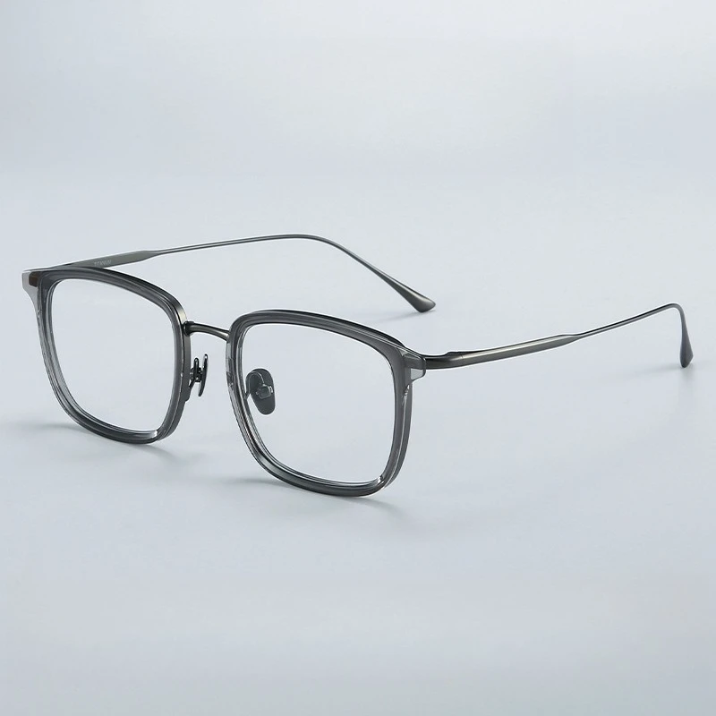 Large Frame Square Glasses for Big Face, Premium Pure Titanium Frame - Ultra Lightweight, Full Rim Matte Black Trendy Style