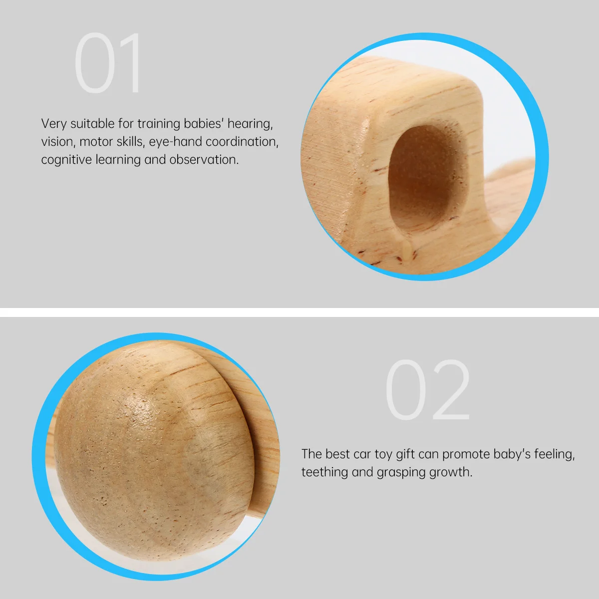 Baby Teething Wooden Car Educational Infant Grasping Chewing Teether Sensory Motor Skill Training Gift for Toddlers Nursing
