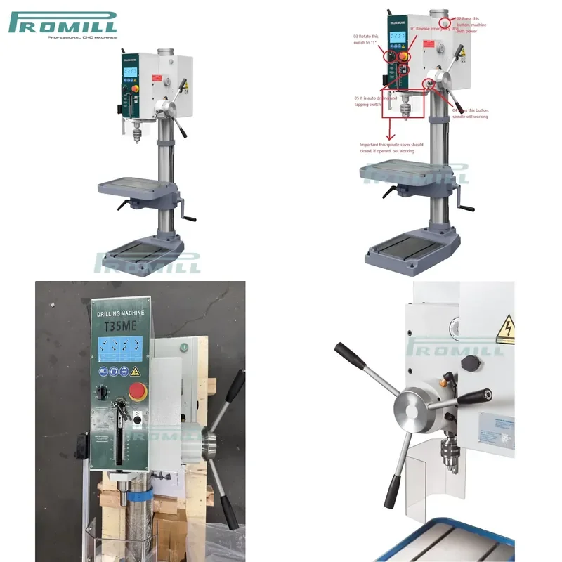 HCY Promill T-35 Vertical Bench Drilling Machine 35mm 8-Speed MT4 Spindle Taper 1.5kW 110/220/380V Robust Durable Motor