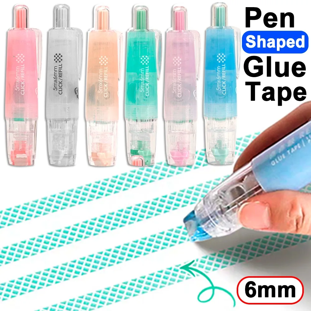 360° Rotatable Dots Glue Roller Double Sided Tape Pen 6mm Width Refillable Adhesive for Scrapbooking DIY Crafts School Office