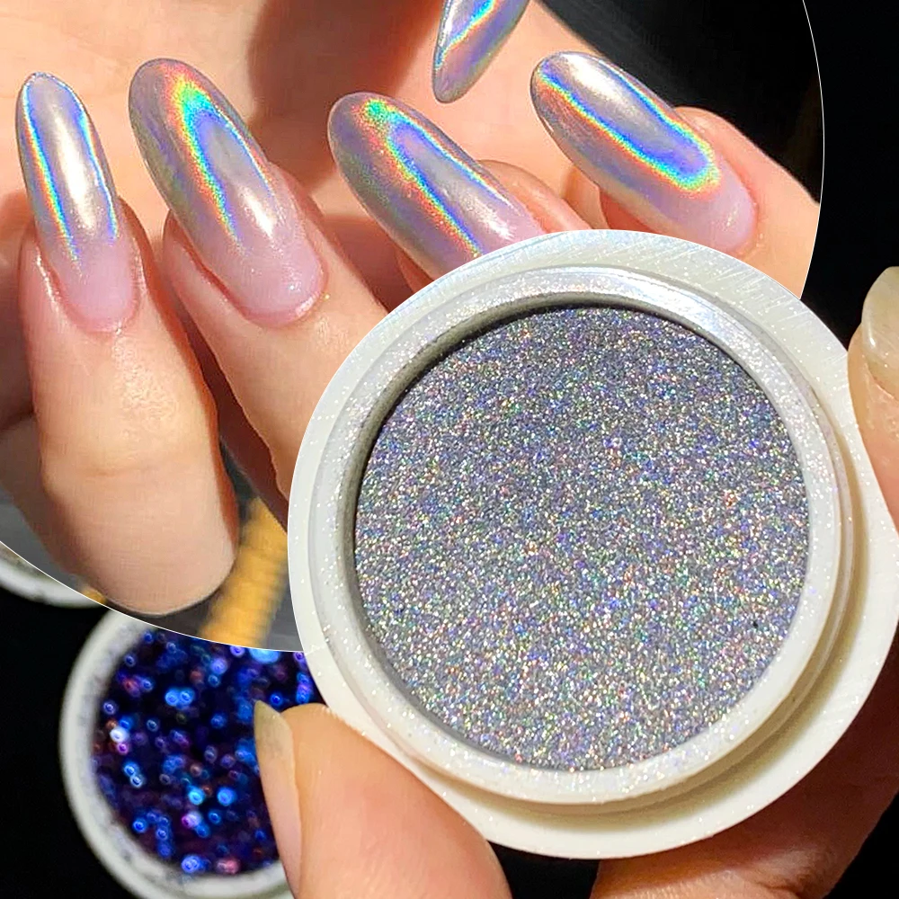 6/8 stuks Rainbow Chameleon Chrome Nail Glitter Poeder Set Goud Zilver Metallic Spiegel Laser Nagelpoeder Oogverblindende Glitter Pigmenten