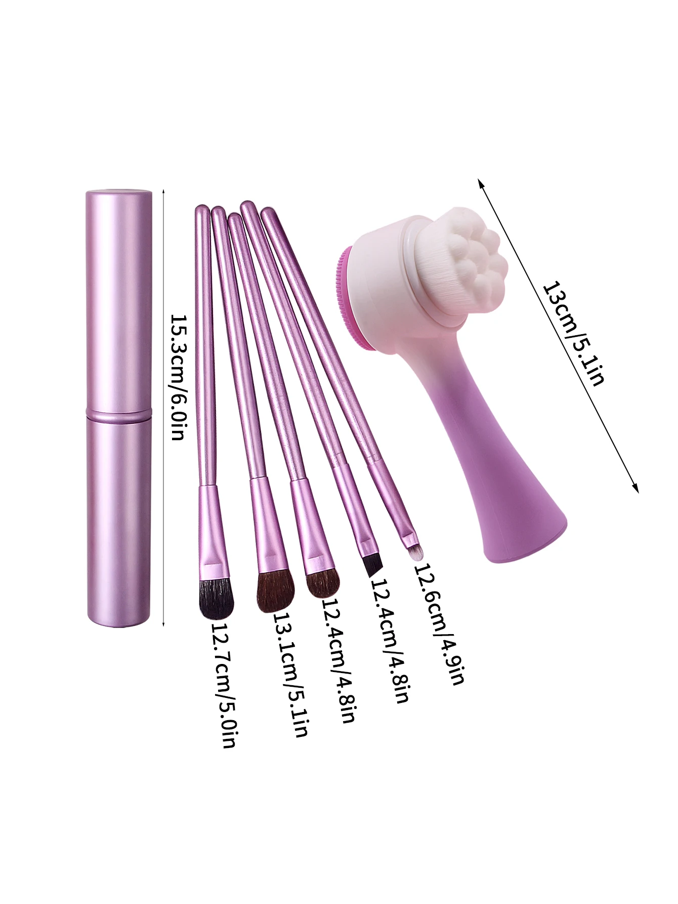 5PCS 다기능 아이 메이크업 브러쉬 세트 +1PCS 양면 세안 브러쉬 +1PCS 알루미늄 튜브 보관 실린더