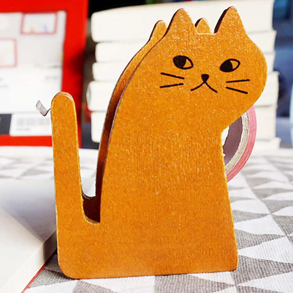 Cat Tape Holder Desktop Decor Wooden Stand Dispenser Decorations Adorable Tabletop