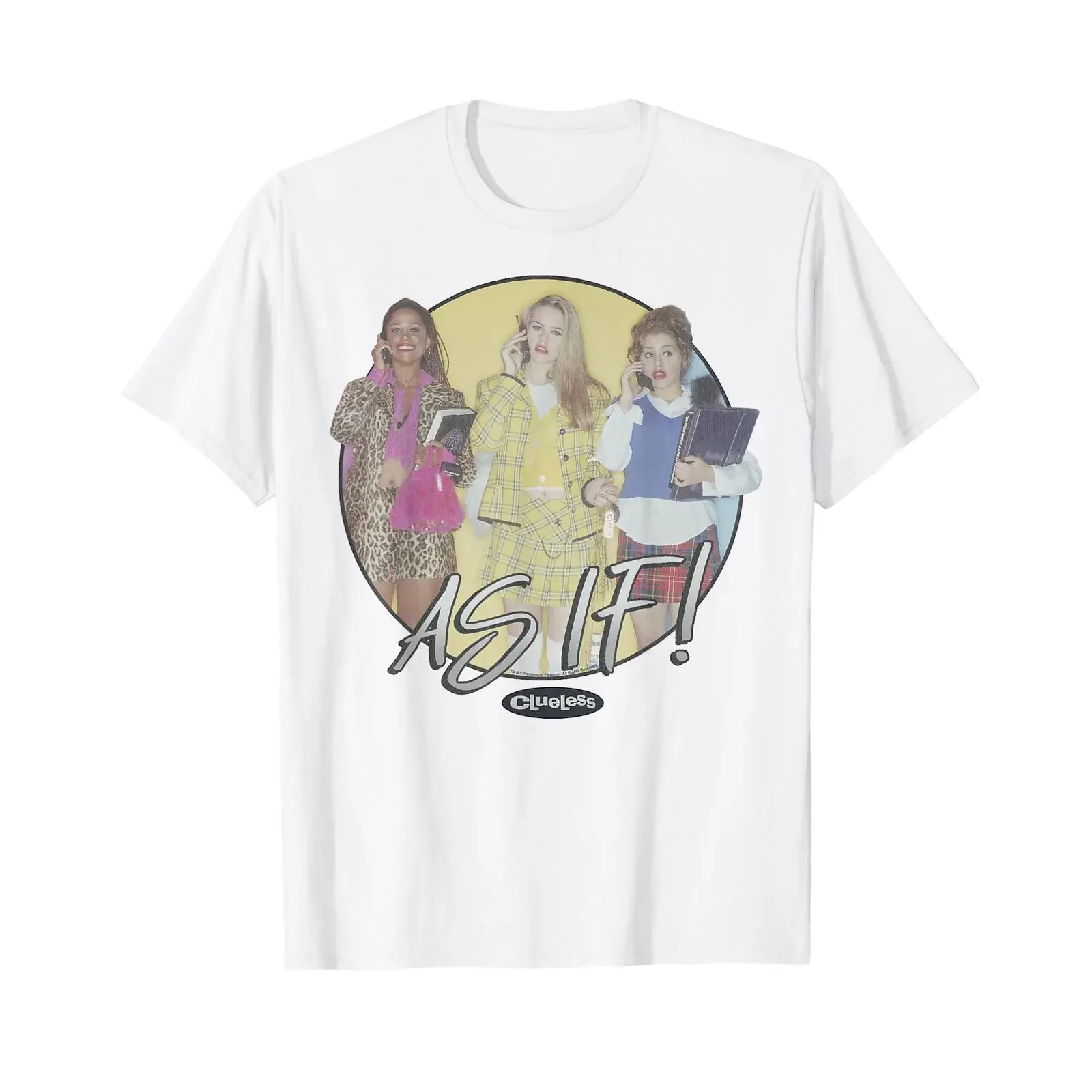 Clueless Cher's Trio As If Cell Phone Circle T Shirt vintage Washed fashion homme streetwear Breathable Casual Versatile Unisex