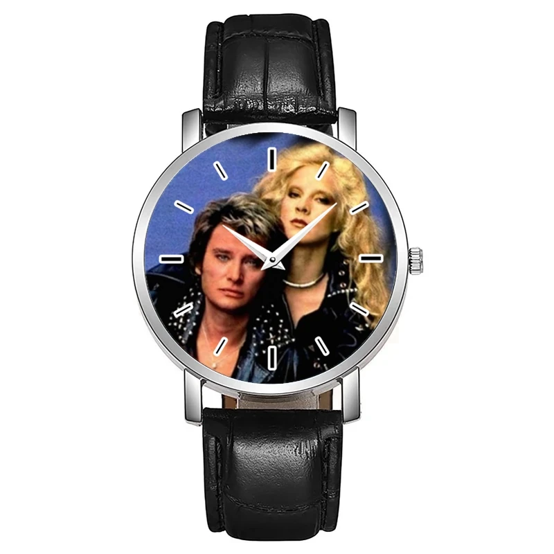 Montre Johnny Hallyday avec bracelet en cuir, bracelet à quartz, cadeau pour fan, nouveau