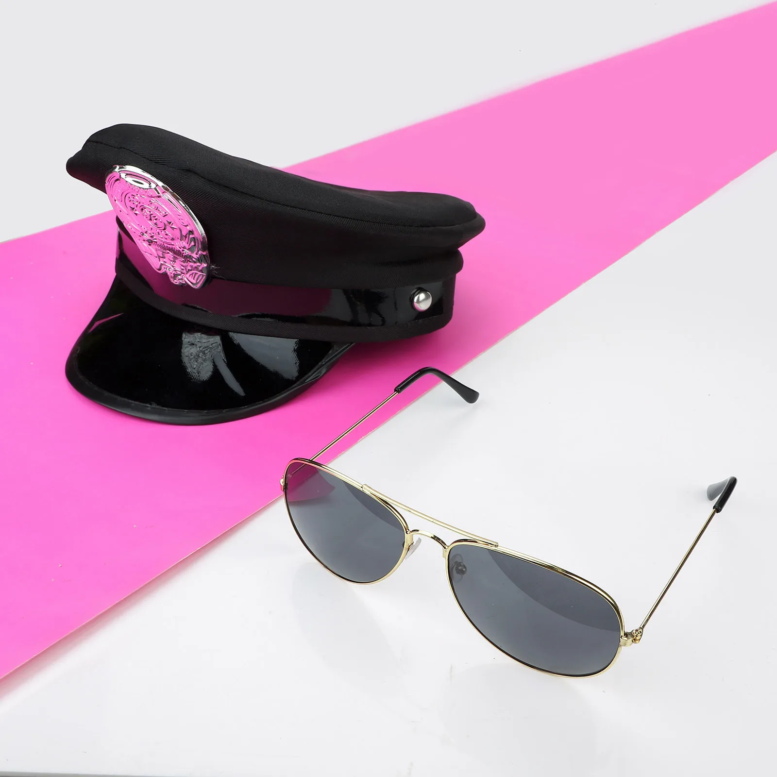 Damski kapelusz policjantki zestaw rekwizytów do cosplay kapelusz z odznaką i metalowa rama akcesoria do okularów na bal przebierańców z okazji Halloween