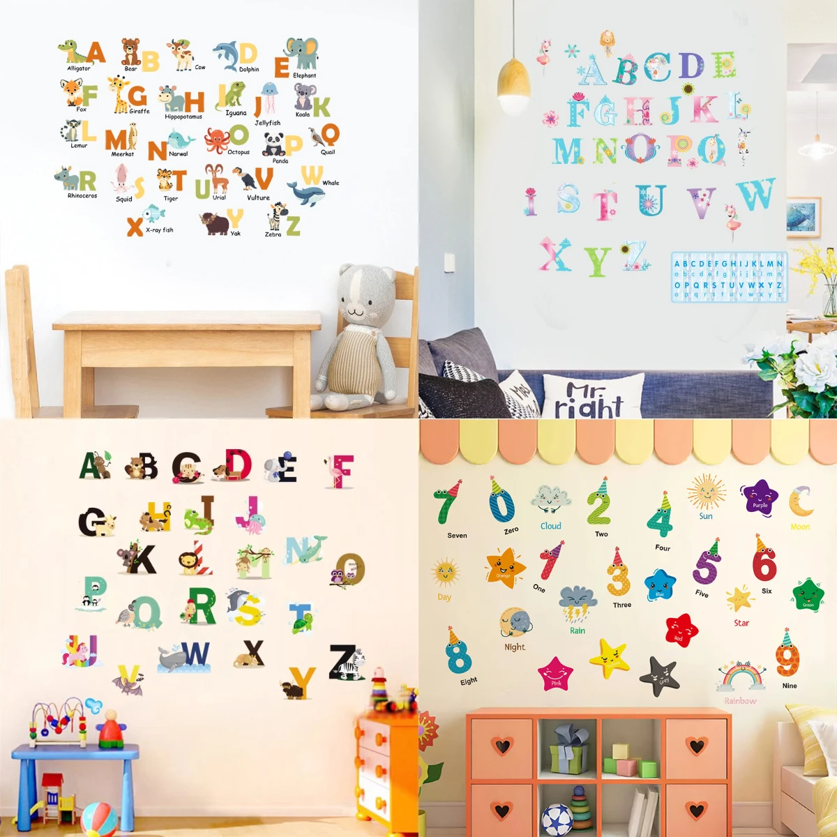 Creative stickers Cartoon animal alphanumeric wall decal murals Nordic style for living rooms bedroom diy home decor wallpaper