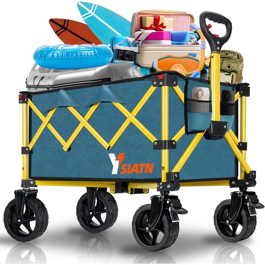 

Collapsible Wagon Cart with Wheels Foldable Folding Wagons Carts with All Terrain Wheels Large Grocery Cart On Wheels Heavy Dut