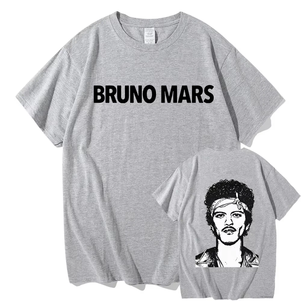 Bruno Mars Double Sided T Shirt Men Women Singer Portrait Pop Star Graphic Print Short Sleeve Cotton Casual Tops