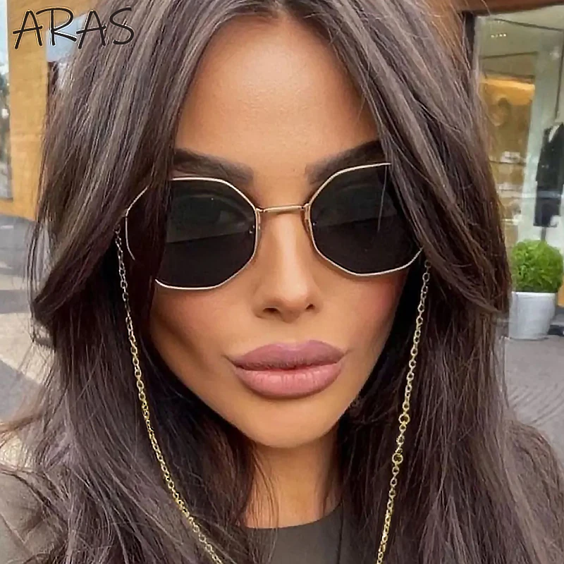 Polygon Sunglasses Women With Chain 2025 Luxury Brand Fashion Unique Trends Octagon Sun Glasses For Ladies Square Eyewear Shades image 4