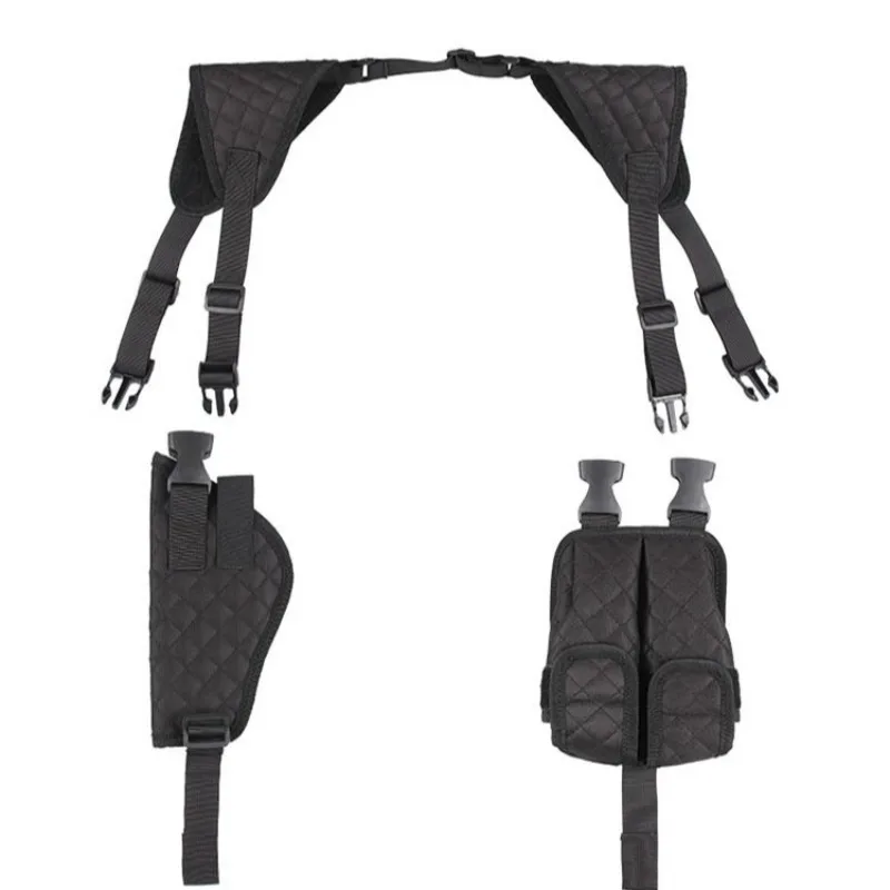 Tactical Outdoor Double-shoulder Underarm Nylon Double-chambered Concealed Belt Gun Holster for Two Pieces