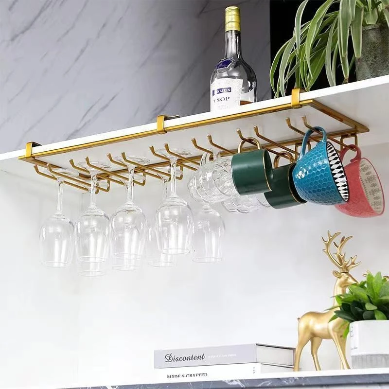 Nordic Light Luxury Style Multi Slot Wine Rack No Punching High Footed Cup Holder Living Room Wine Cabinet Hanging Cup Holder