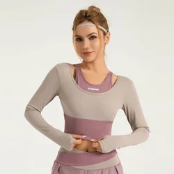 Yoga Long Sleeve Top Fake Two-piece Built-in Cup Gym Short Quick-drying Slim Fit Sports Jogging Shirt vestiti da donna invernali