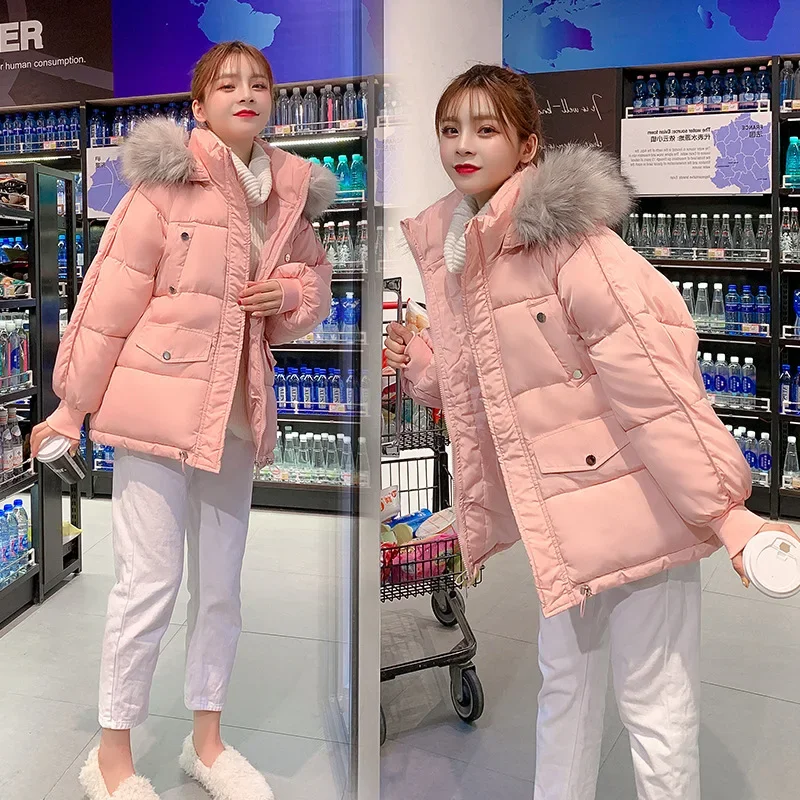 TFETTERS con collo in pelliccia cappotto con cappuccio donna 2024 nuova moda coreana cappotto allentato addensato caldo piumino imbottito in cotone Parka da donna