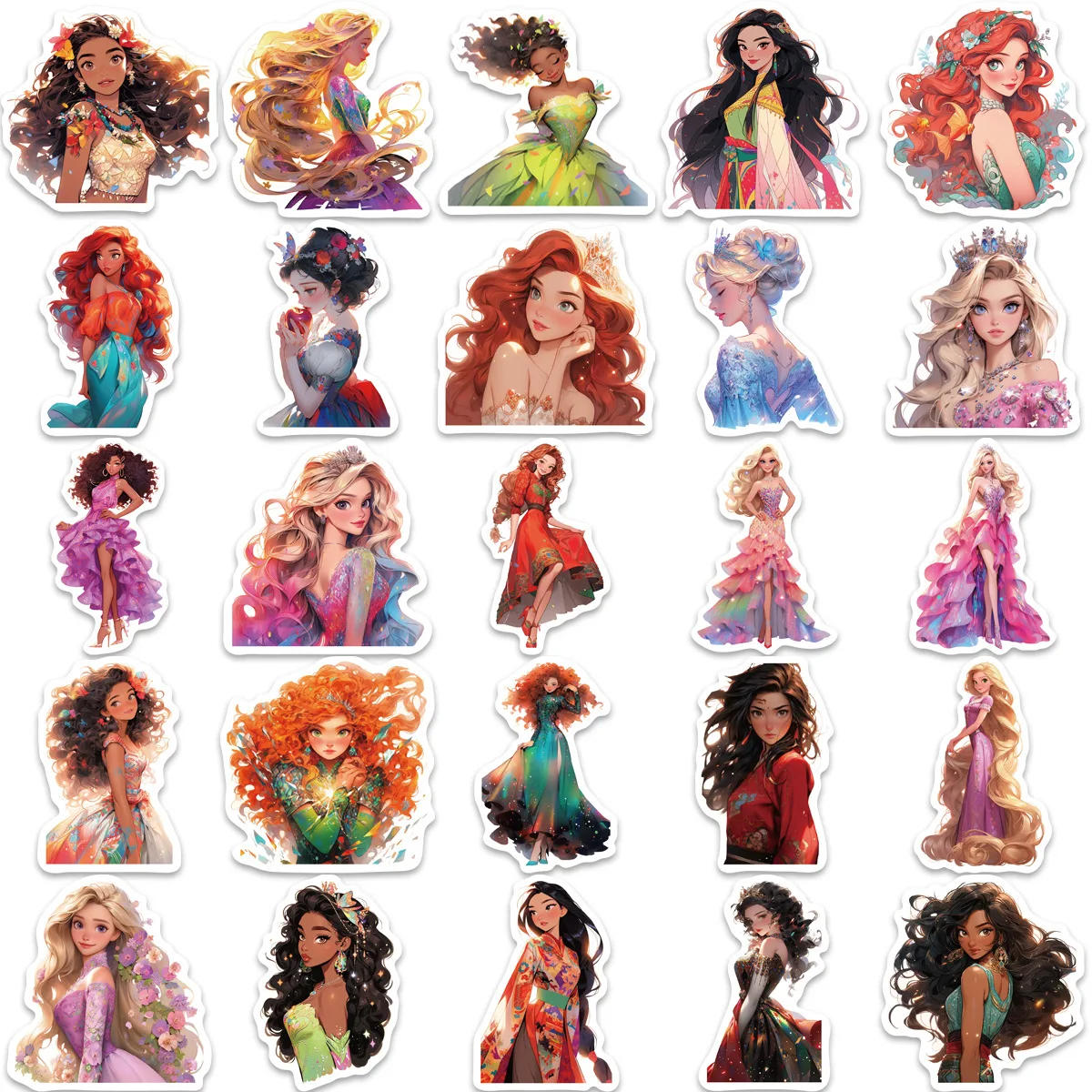 

10/30/50PCS Disney Princess Stickers Cartoon Personality Cute Pretty Graffiti Decals Girls Toy Gift for Guitar Laptop Skateboard