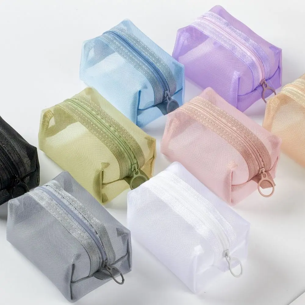 新しいソリッドカラー小銭入れメッシュポータブル化粧バッグ大容量収納袋女性