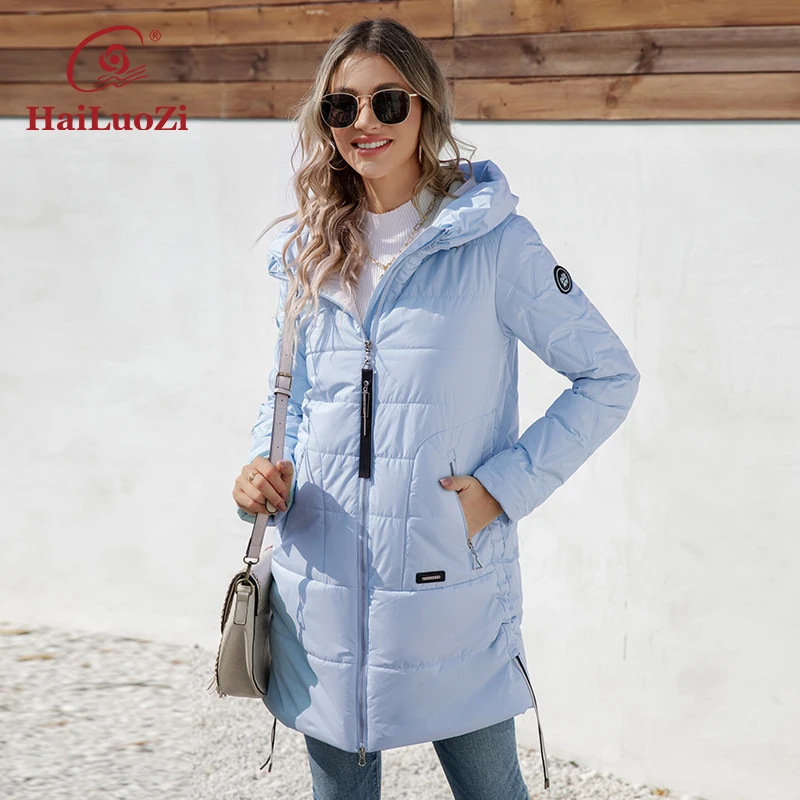 Imagem -02 - Hailuozi-parkas Acolchoadas com Capuz Feminino Jaqueta Fina Meio-longa Casual Outwear Cabolsas com Zíper Alta Qualidade Novo Primavera 7063 2023