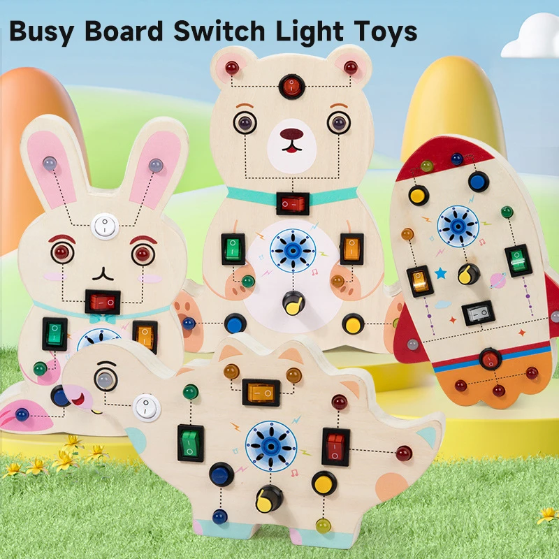 Montessori Children Busy Board Toys Cartoon Animal LED Light Switch Control Board Travel Activities Toys Educational Games Toys