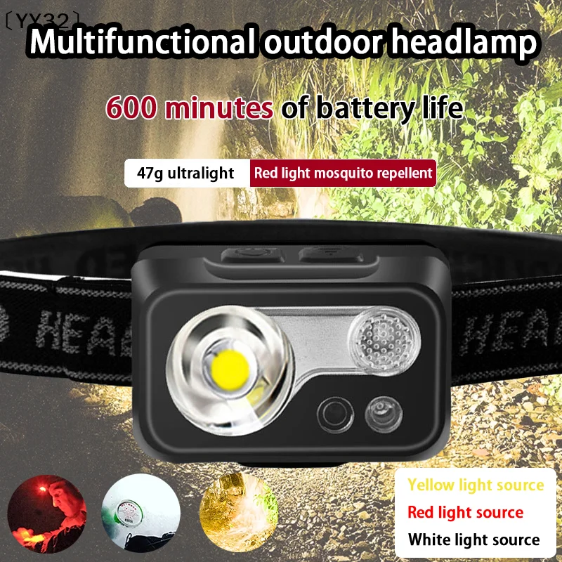 Mini Rechargeable Powerful Sensor Headlamp USB Head Flashlight Torch Headlights LED Head Light Camping Search Light〔YY32〕