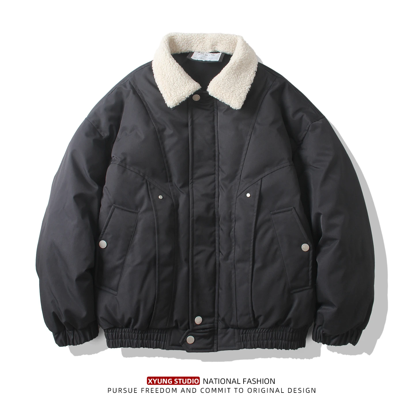 

Мужская зимняя теплая хлопковая куртка в американском ретро-стиле с воротником из овечьей шерсти, свободного кроя, повседневная, ветрозащитная