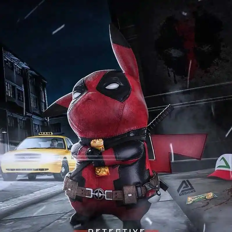 Marvel Iron Man Pikachu Cosplay Deadpool Q Version Action Figure - Cute Collectible Model Statue Toy for Desktop Decoration