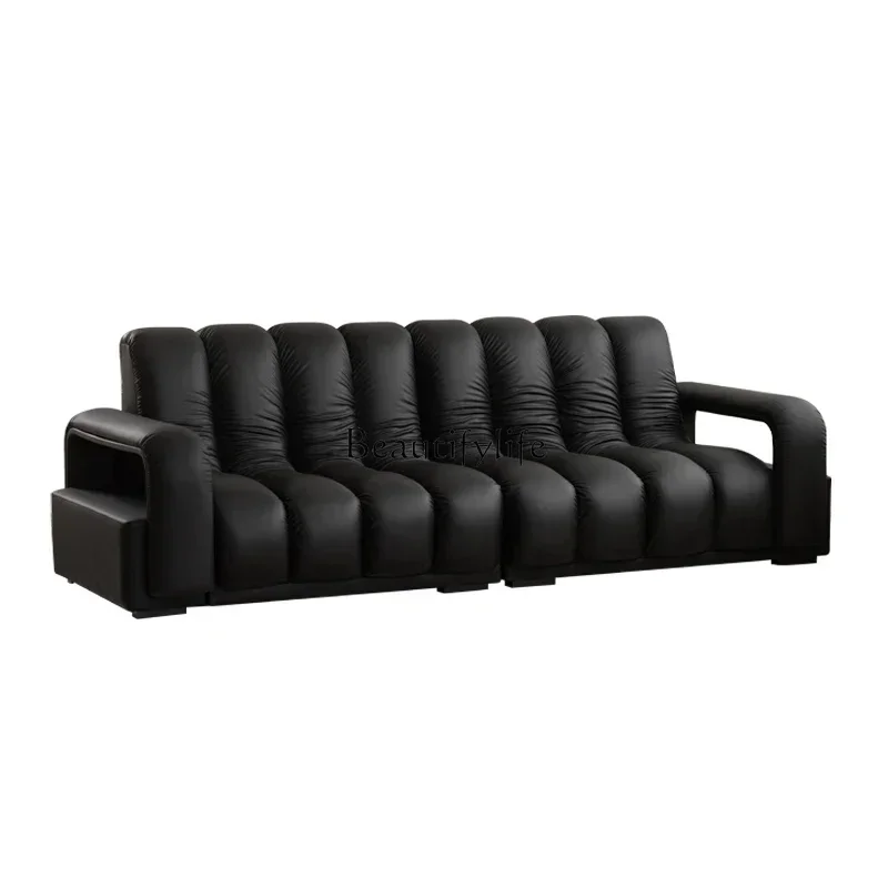 

Leather sofa Straight row piano key combination Small apartment living room Italian minimalist light luxury sofa