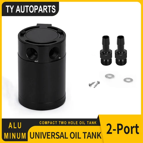 Bote de captura de aceite Universal de 300ml, depósito de aluminio de 2 puertos con deflector compacto, tanque de captura de aceite, tanque de combustible, hervidor transpirable de dos orificios