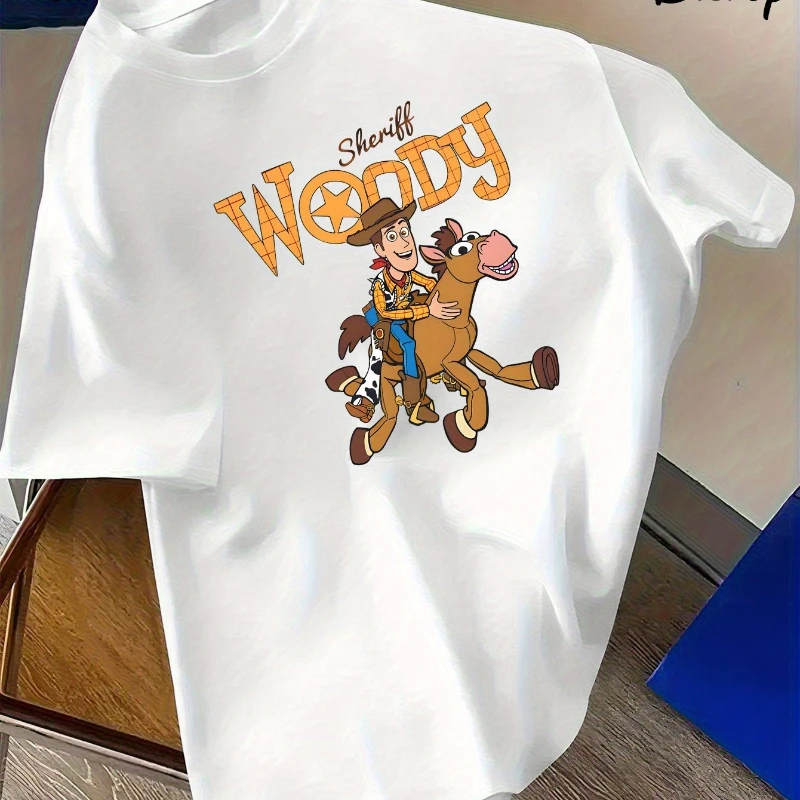 تي شيرت رجالي من Toy Story Sheriff Woody صيفي جديد غير رسمي للرجال والنساء فستان للزوجين في الشارع #1