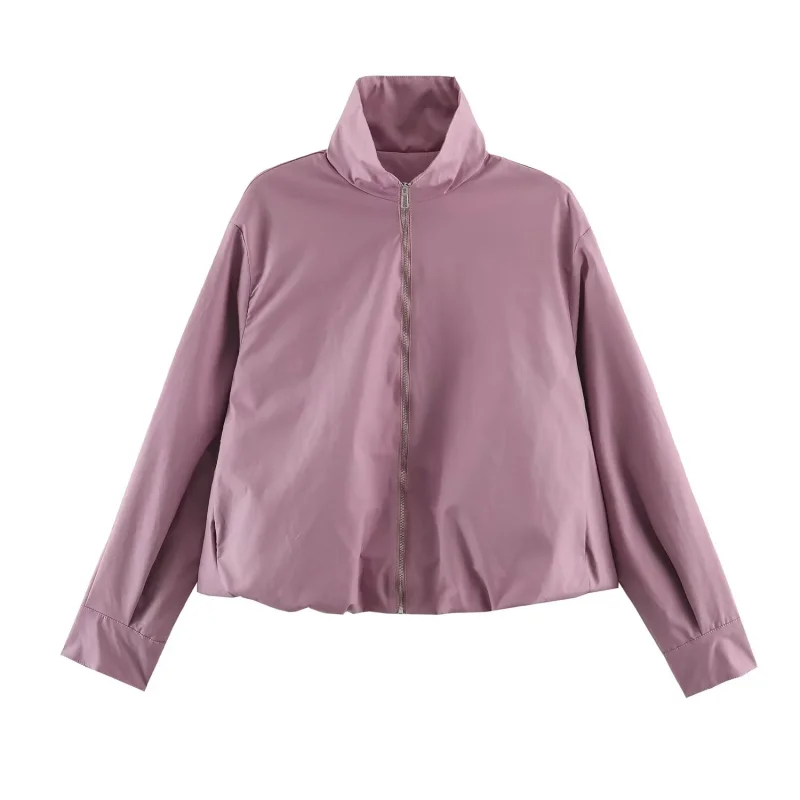 Womens New Stand Up Collar Casual Coat 2026 Fall Zipper Hem Folded Detail Loose Fit Versatile Ladies Outer Jacket Casual Coat