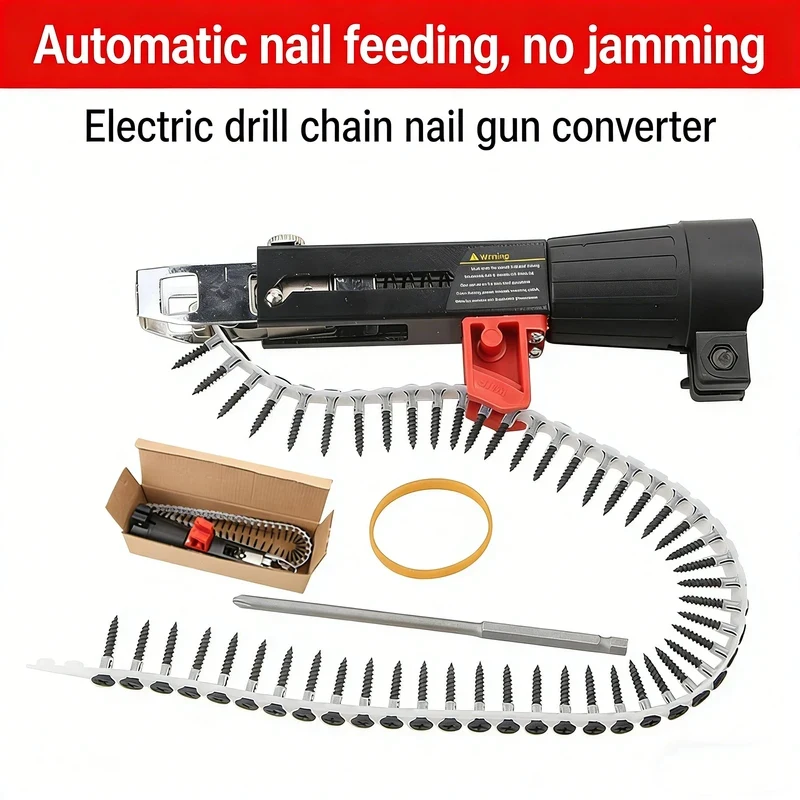 Auto Feed Chain Belt Screw Gun Adapter Wood Carpentry Drywall Automatic Nailing Drill Attachment Head