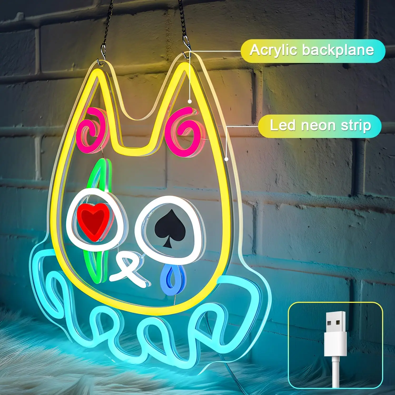 Clown Cat LED Neon Sign USB 5V Powered Neon Light for Kids Bedroom Pet Shop Gaming Room Party Bar Home Decor Chirstmas Gift