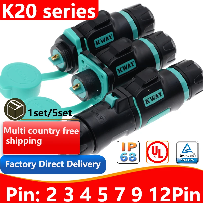 

KWAY K20 1set/5set M20 waterproof IP68 aviation fixed movable male plug female socket outdoor power quick connector