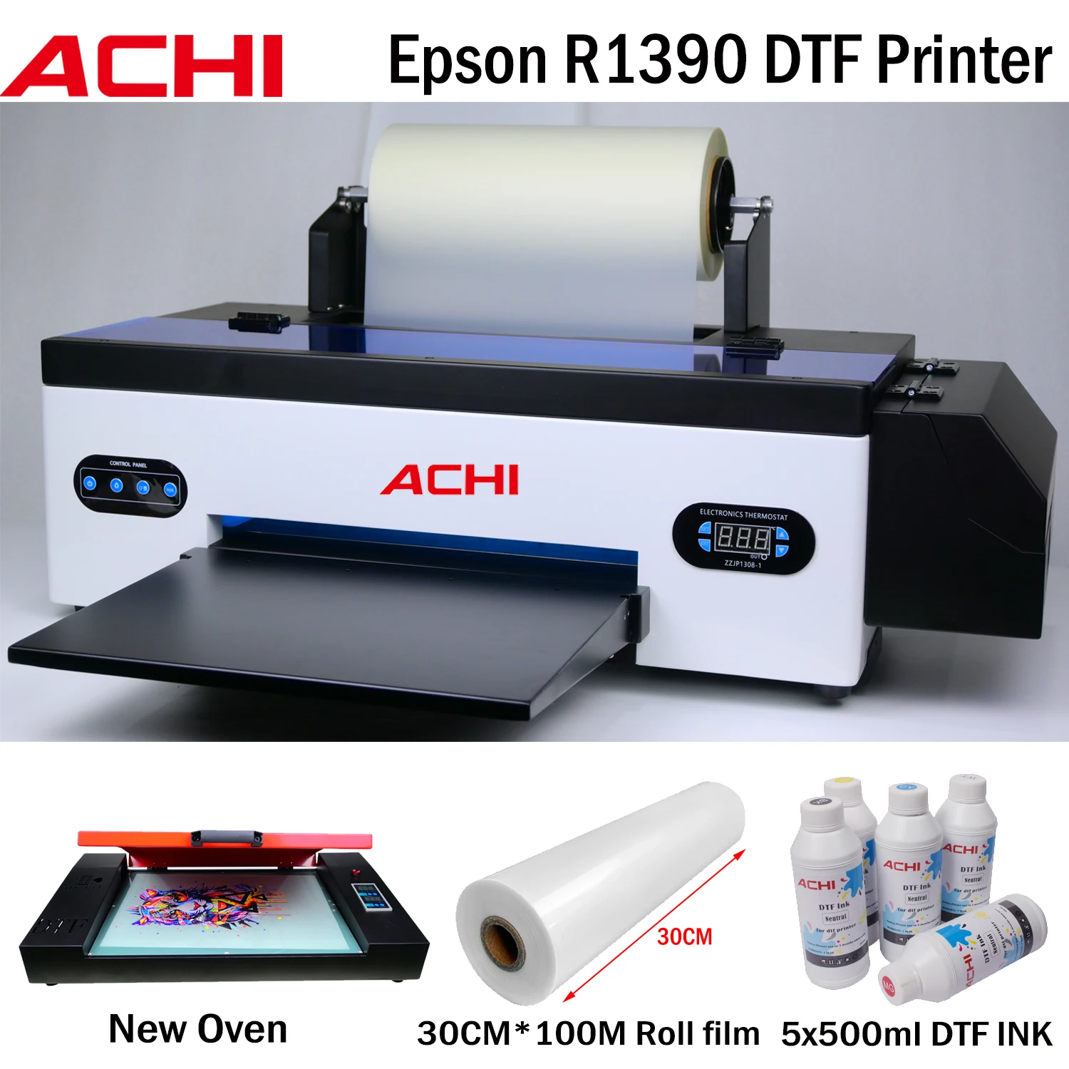 ACHI A3 R1390 Dtf حزمة الطابعة مع لفة المغذية فرن تي شيرت نقل DTF طقم الطابعة لآلة طباعة النسيج تي شيرت