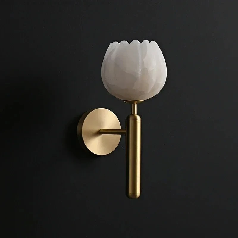 Marble Bedroom Bedside Designer Light Luxury All Copper Living Room Background Flower Bud Entrance Wall Lamp