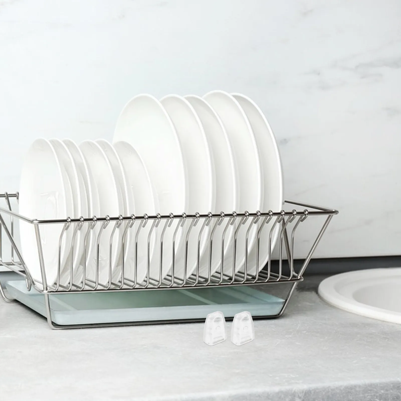 20Pcs PVC Sink Grid Protective Feet Flat Sleeve Draining Basket Foot Pads Kitchen Rack Draining Basket Feet Replacement