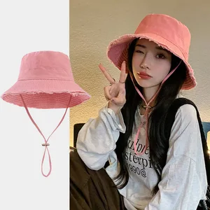 Casquette de pêcheur d’été pour femmes Casque seau rose coréen à large bord Voyage plage extérieur Chapeaux Panama Sunshade 8 meilleures ventes de chapeau seau polo - No 5