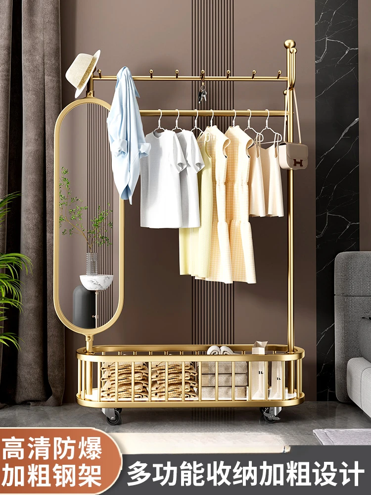 Hat rack floor home bedroom multifunctional mirror rotating luxury clothes hanger can be moved