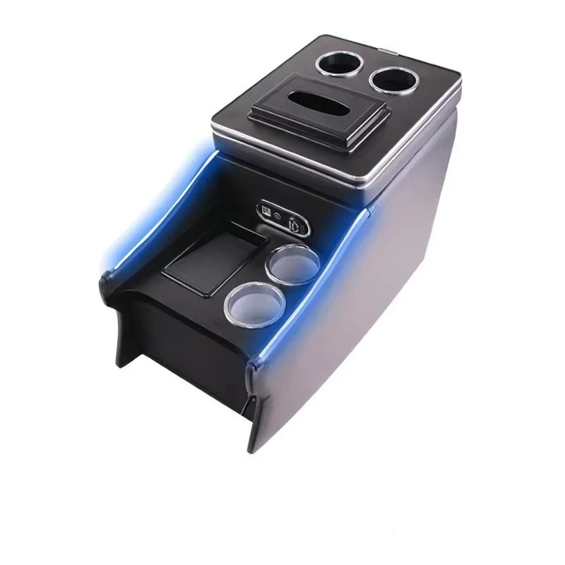Wholesale Atmosphere Light USB Charger Cup Holder Front Leather Car Central Console Storage Box Organizer Tray for Modified Cars