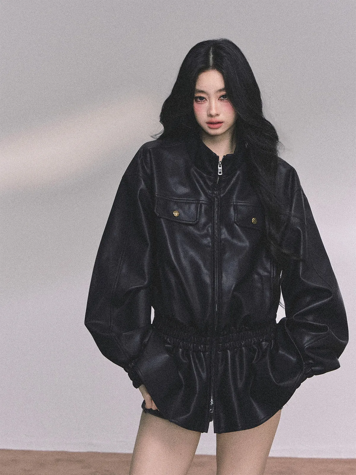 AOMALM Giacca in Pelle PU da Donna con Collo Alto, Cappotto Autunno Inverno alla Moda, Manica Lunga con Chiusura a Cerniera