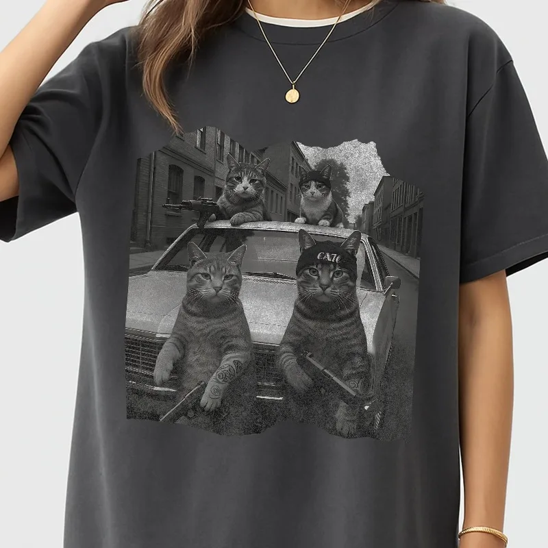 Fun Cat Help Shirt - Retro Emoji Satirical T-shirt Women's T-shirt Summer New Unisex Casual Fashion T-shirt