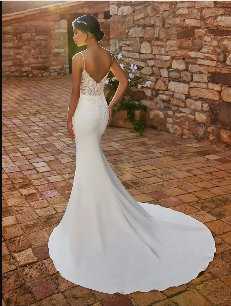 Свадебные платья 2025 года, бретельки, кружевные аппликации, платье русалки невесты со съемным шлейфом и открытой спиной, свадебное платье по индивидуальному заказу